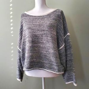 She & Sky Heathered Gray Cropped Oversized Boho Sweater Size Medium